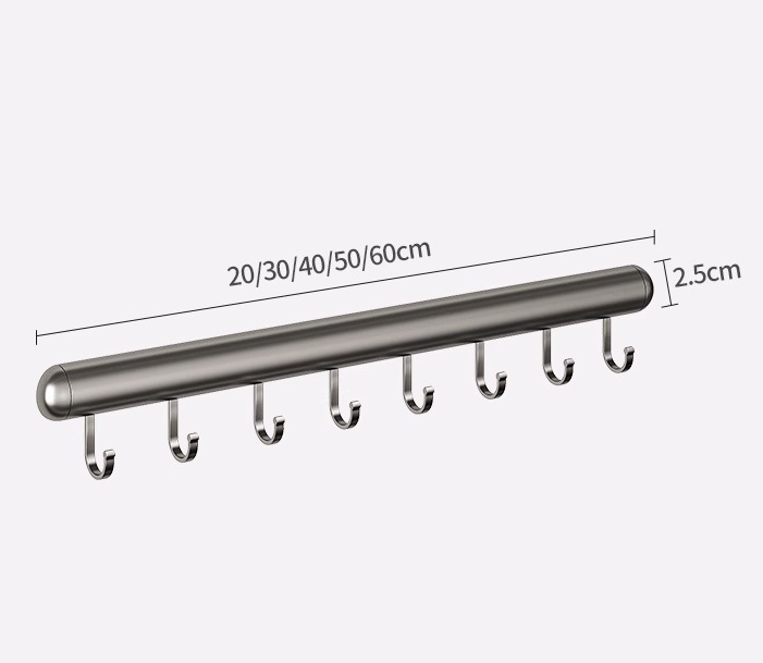 Barra Colgante Adhesiva para Cocina – Sin Taladros, de Aluminio con Ganchos (20–50 cm)