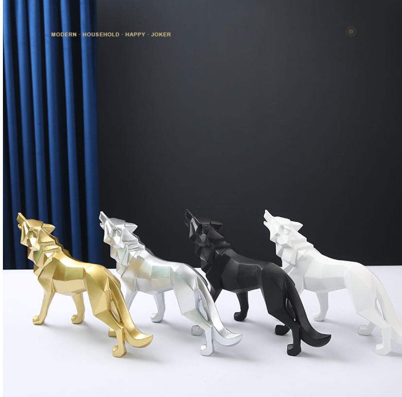 Escultura de lobo geométrica